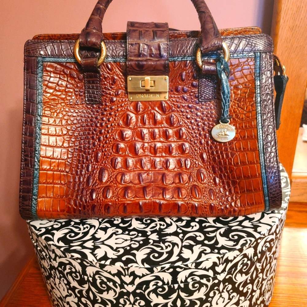 Brahmin Handbag- Pecan with Green Accents